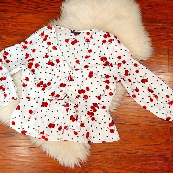 Topshop Tops - Topshop Cherry Polka Dot Blouse